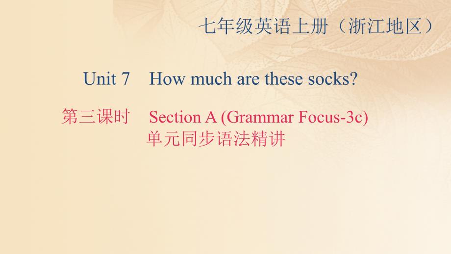 最新英语上册Unit7Howmucharethesesocks第3课时SectionAGrammarFocus3c同步语法精讲课件_第1页