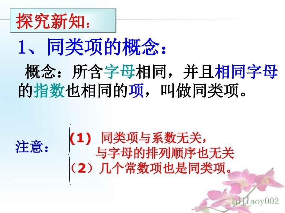 人教版七年级数学上册第二章第二节1课时《同类项与合并同类项》_第5页