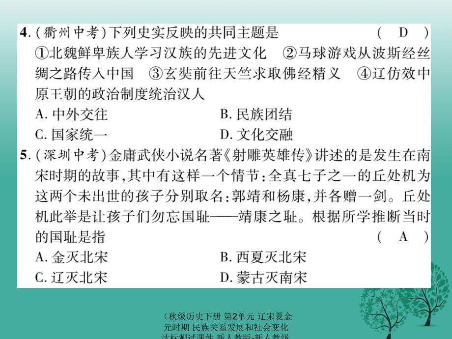 历史下册第2单元辽宋夏金元时期民族关系发展和社会变化达标测试课件_第3页