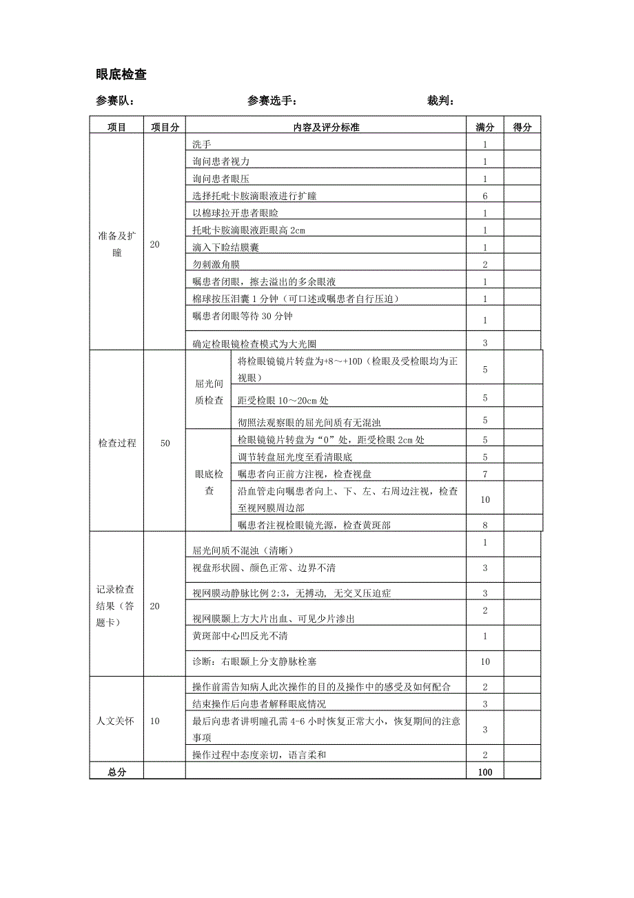 眼底检查评分表_第1页