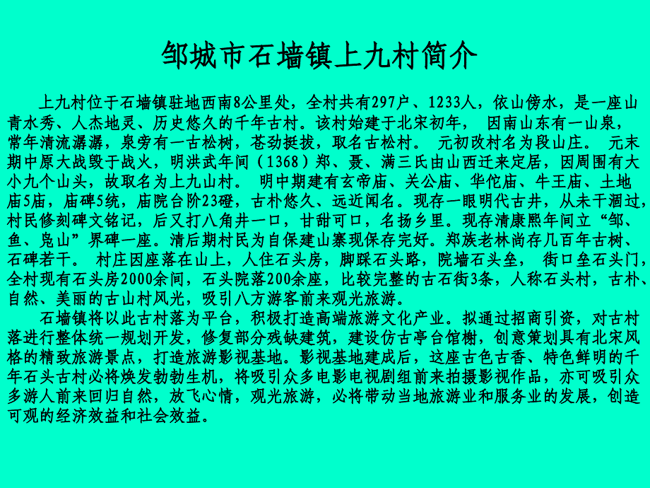 山东省邹市石墙镇上九村古村旅游开发项目_第2页