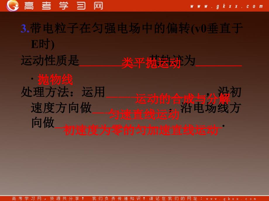 高二物理一轮精品课件（新课标）： 带电粒子在匀强电场中的运动　示波管_第4页