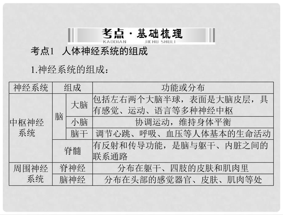 中考生物 第一部分 夯基提能 第四章 生物圈中的人 第四讲 人体的生命活动调节配套课件_第3页