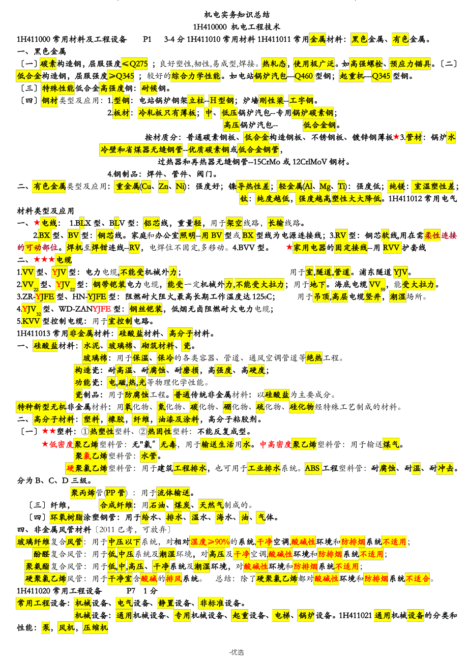 一建机电实务必过知识点总结._第1页