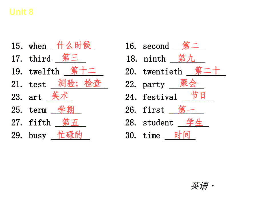 【复习全案人教通用Unit8　　Whenisyourbirthday精品课件（基础知识梳理+能力提升训练24PPT）_第3页