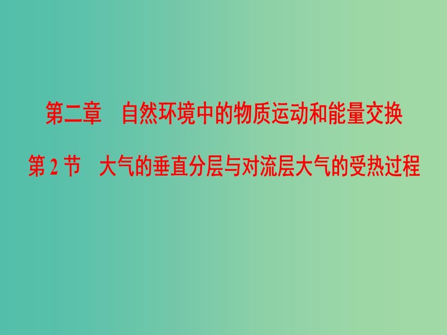 2019届高考地理一轮复习第2章自然环境中的物质运动和能量交换第2节大气的垂直分层与对流层大气的受热过程课件新人教版.ppt_第1页