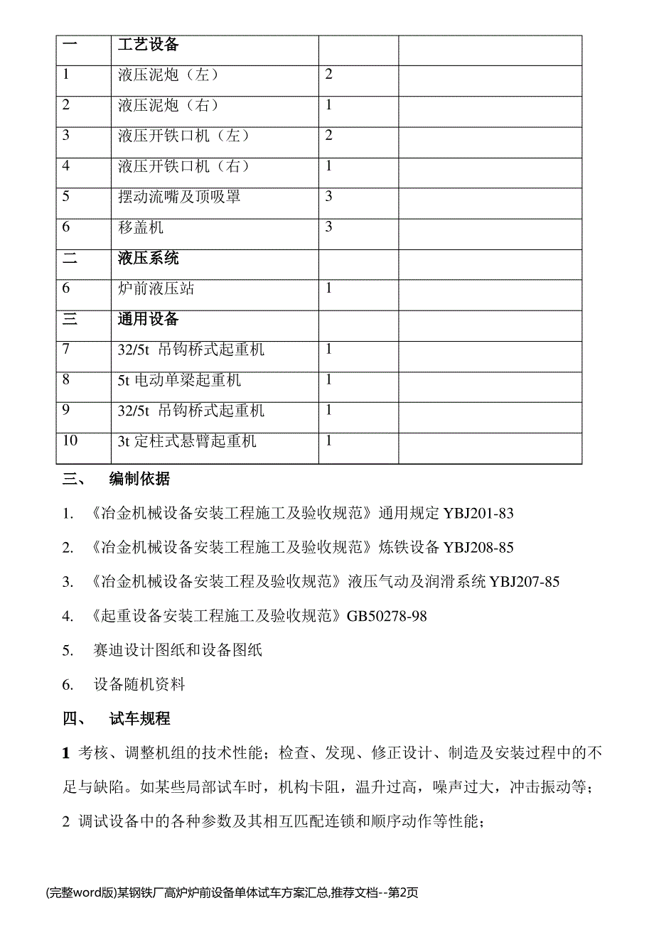 (完整word版)某钢铁厂高炉炉前设备单体试车方案汇总,推荐文档_第2页