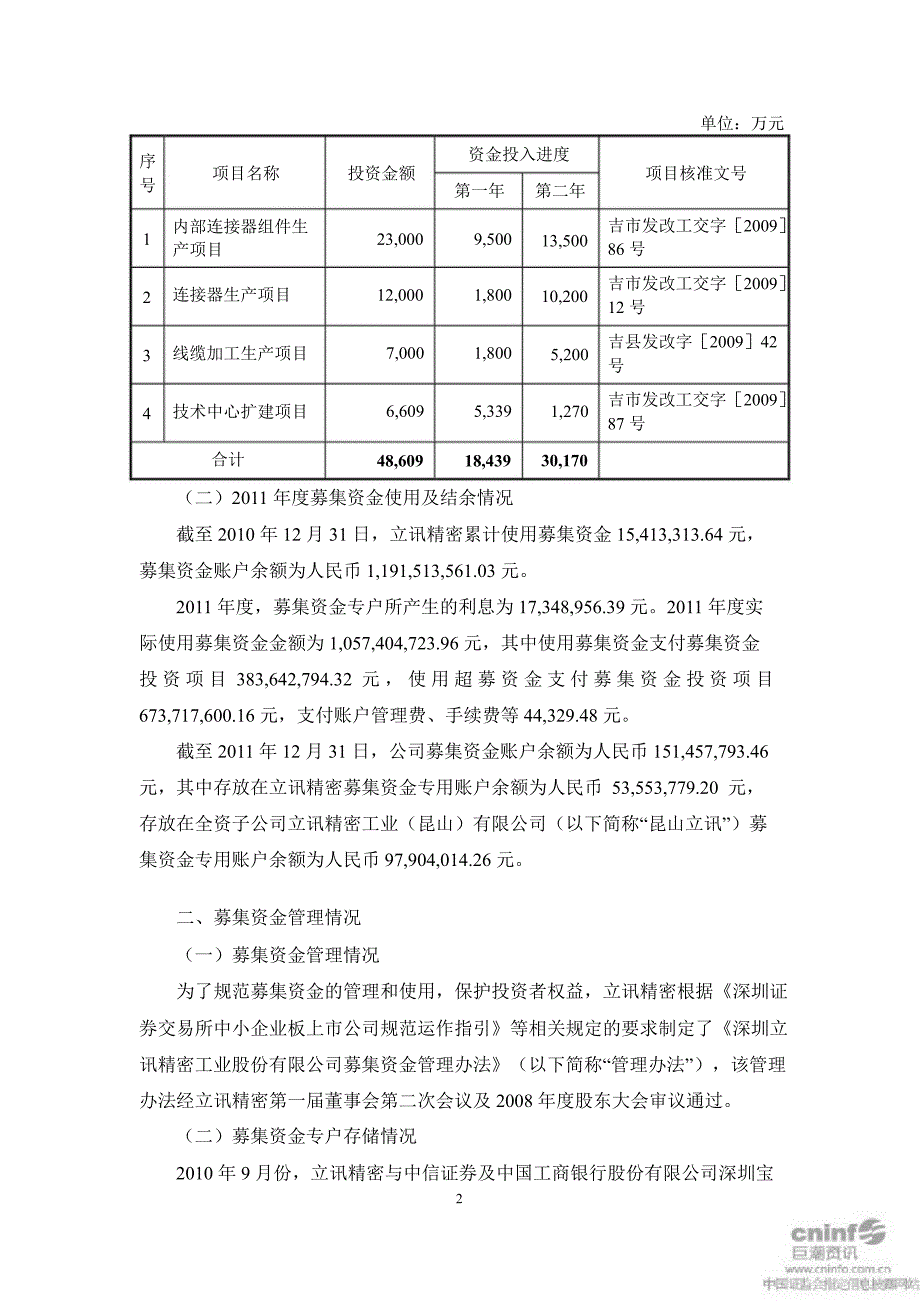 立讯精密：中信证券股份有限公司关于公司募集资金存放与使用情况专项核查报告_第2页