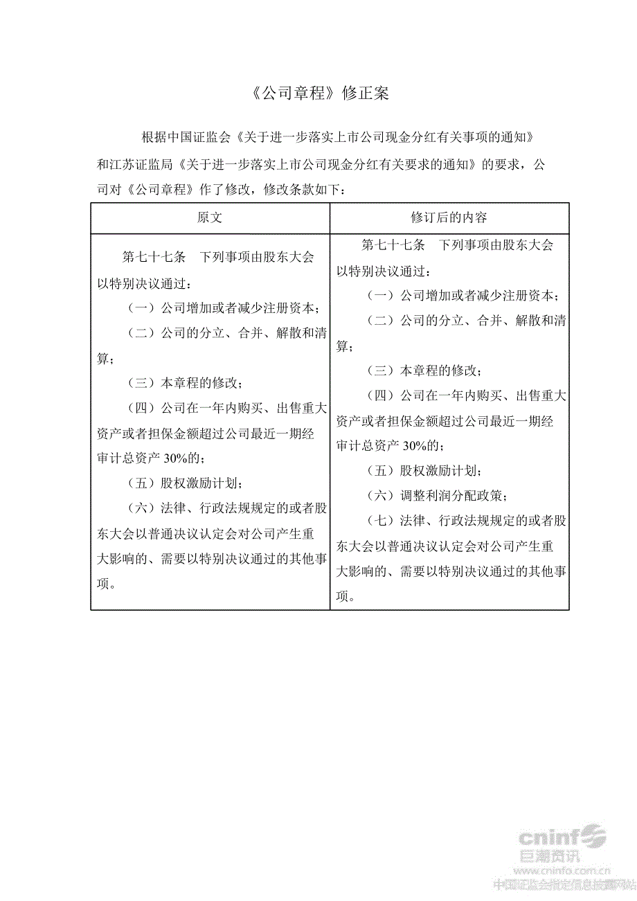 恒宝股份：《公司章程》修正案_第1页