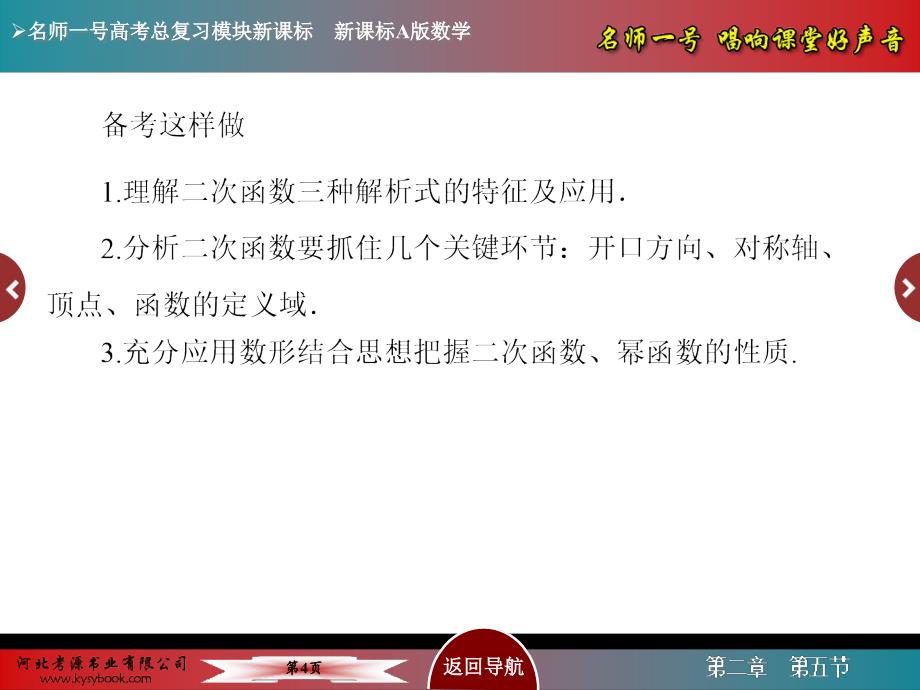 名师一号高考数学人教版A版一轮配套课件25二次函数与幂函数57张PPT_第4页