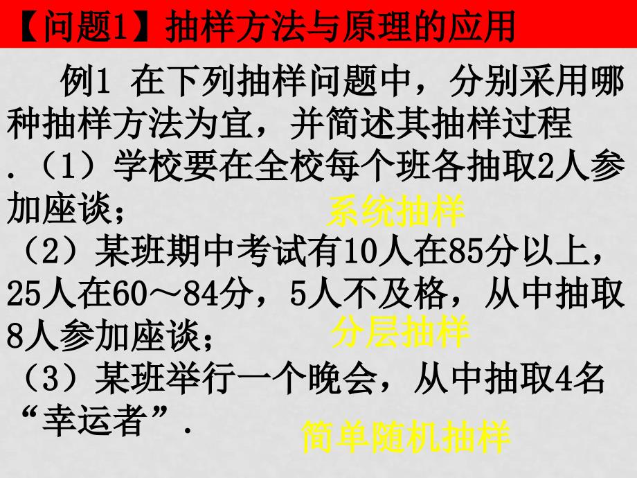 高二数学（抽样方法与频率分布）课件新人教版选修2_第3页