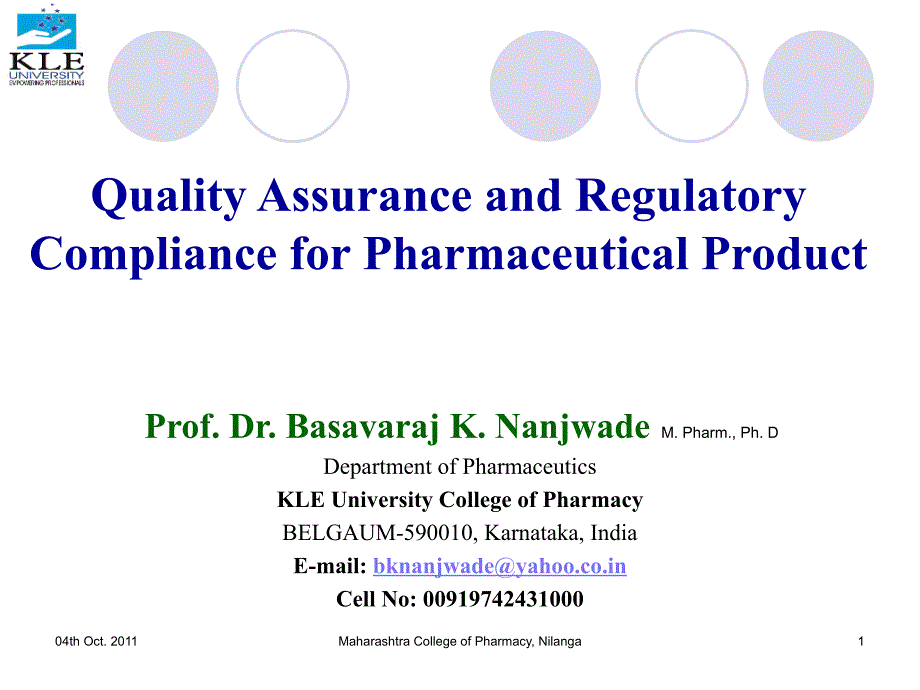 QualityAssuranceandRegulatoryComplianceforPharmaceuticalProduct_第1页