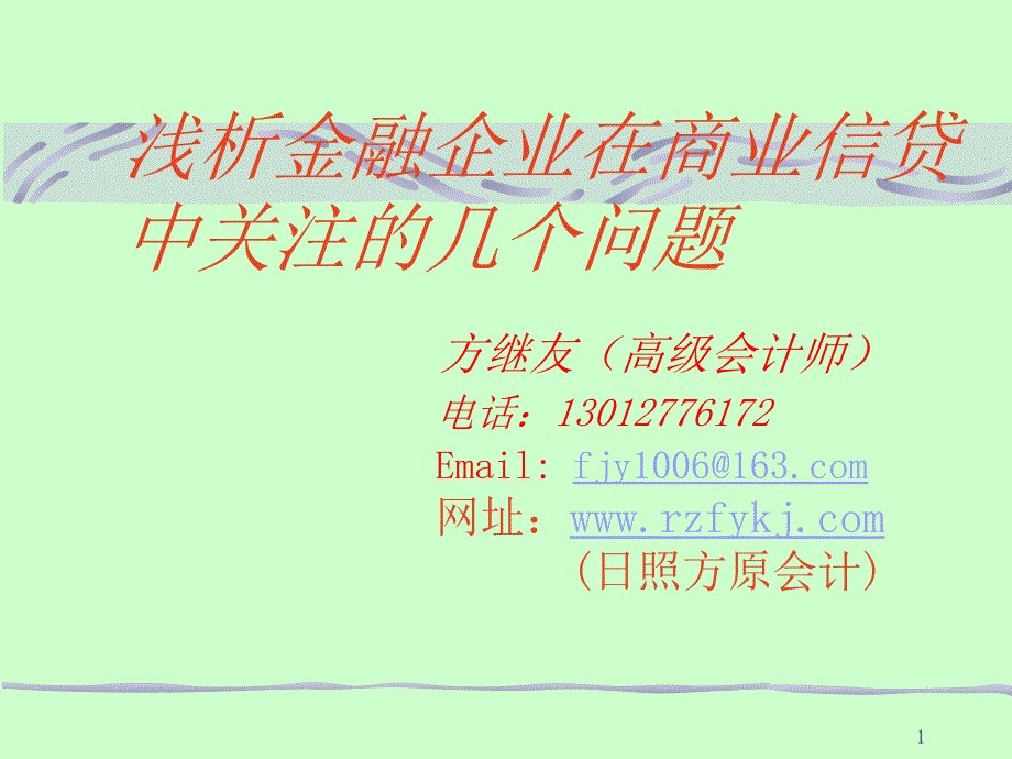 浅析金融企业在商业信贷中关注的几个问题方继友高级会计_第1页