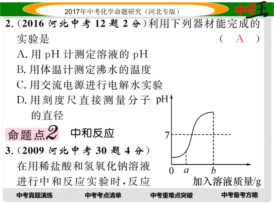 中考命题研究（河北专版）中考化学总复习 模块一 身边的化学物质 课时8 酸和碱的中和反应课件_第4页