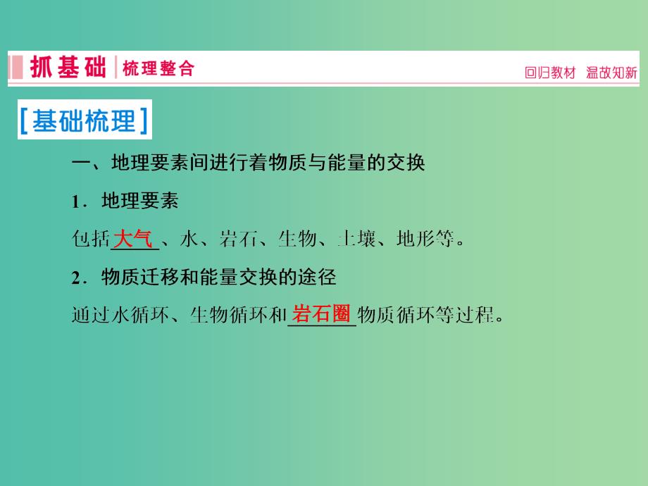 2019届高考地理一轮复习第一部分自然地理第五章自然地理环境的整体性与差异性1自然地理环境的整体性课件新人教版.ppt_第2页