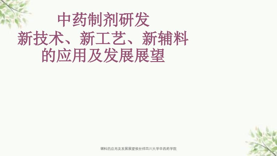 辅料的应用及发展展望侯世祥四川大学华西药学院课件_第1页