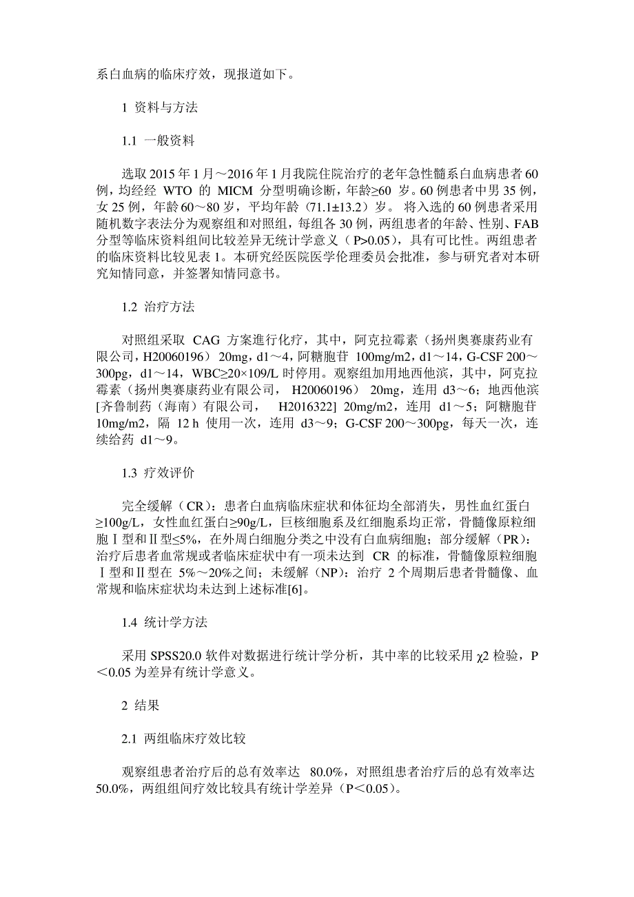 地西他滨联合CAG方案治疗老年急性髓系白血病临床疗效观察_第2页