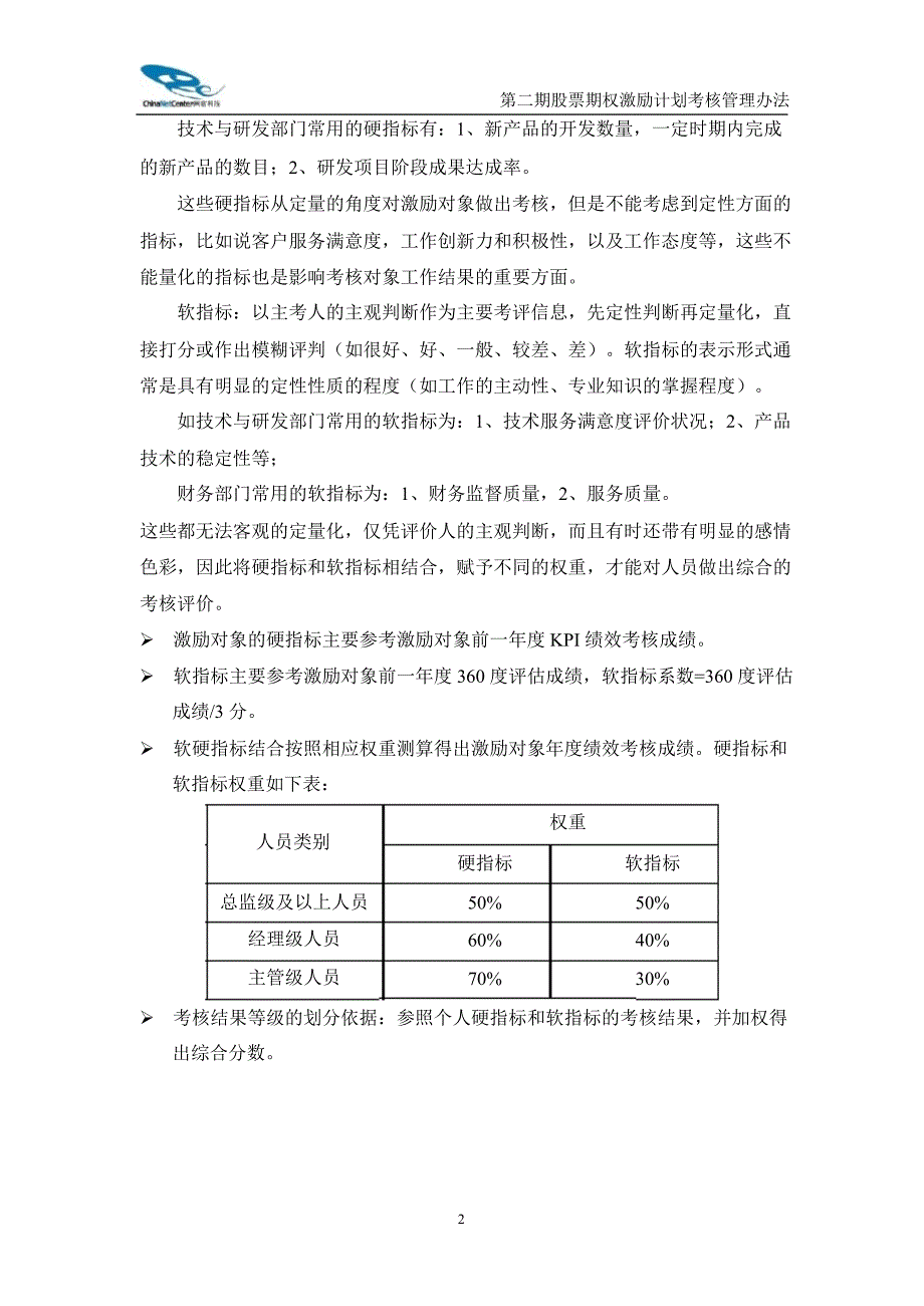 网宿科技：第二期股票期权激励计划考核管理办法（10月）_第2页