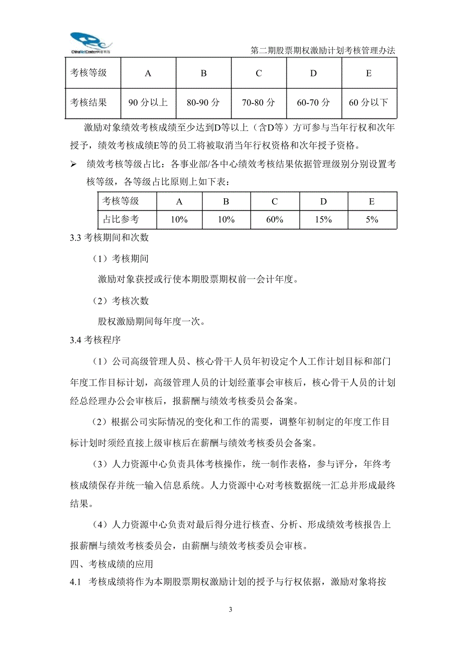 网宿科技：第二期股票期权激励计划考核管理办法（10月）_第3页