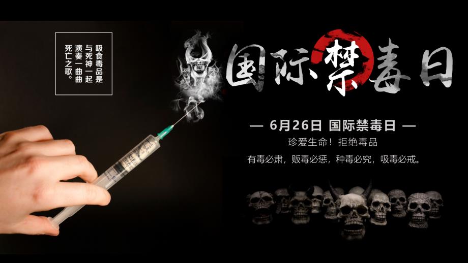 黑色珍爱生命远离毒品国际禁毒日禁毒宣传内容PPT汇报_第1页