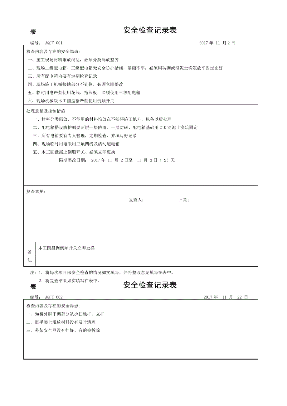 安全检查记录表1_第1页