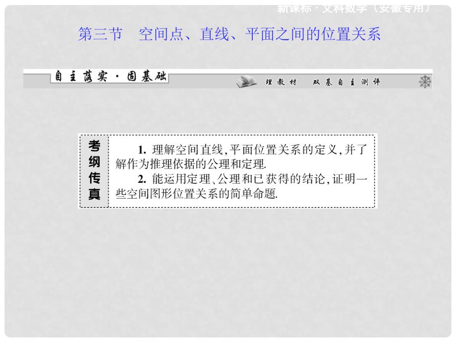 高考数学 第七章 第三节 空间点、直线、平面之间的位置关系课件 文 新人教A版_第1页