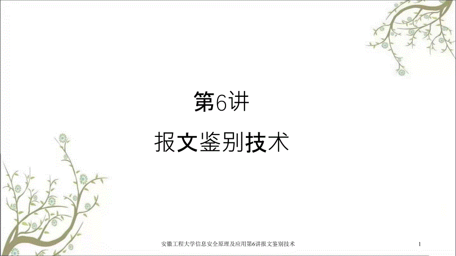 安徽工程大学信息安全原理及应用第6讲报文鉴别技术PPT课件_第1页