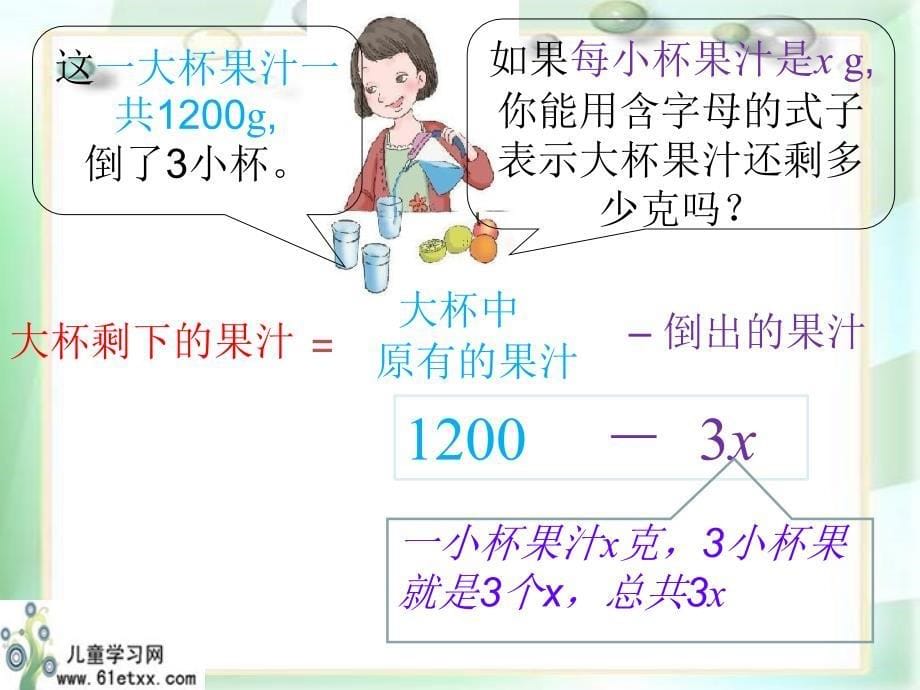 新人教版五年级数学上册第五单元例4例5.课件用字母表示数一_第5页