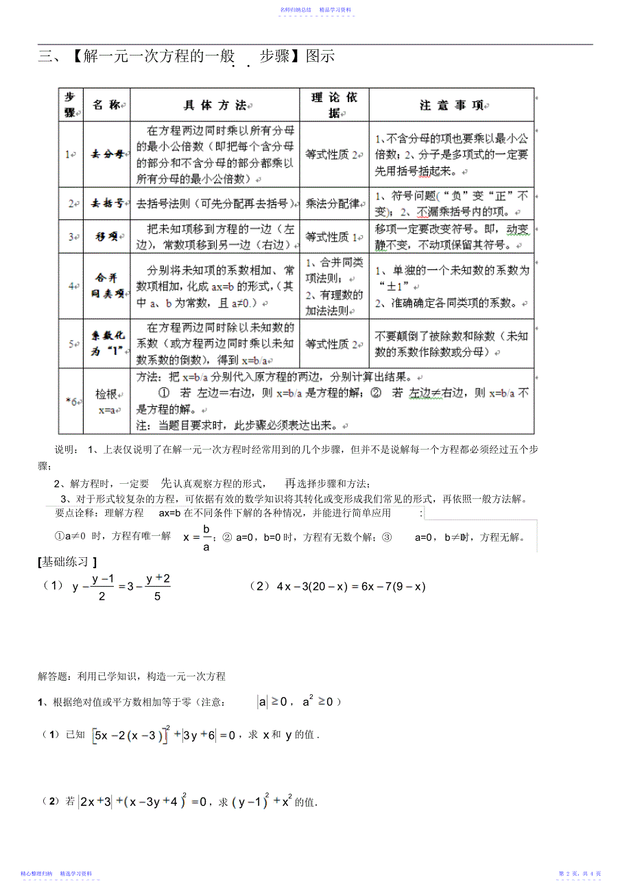 2022年一元一次方程知识点归纳及典型例题_第2页