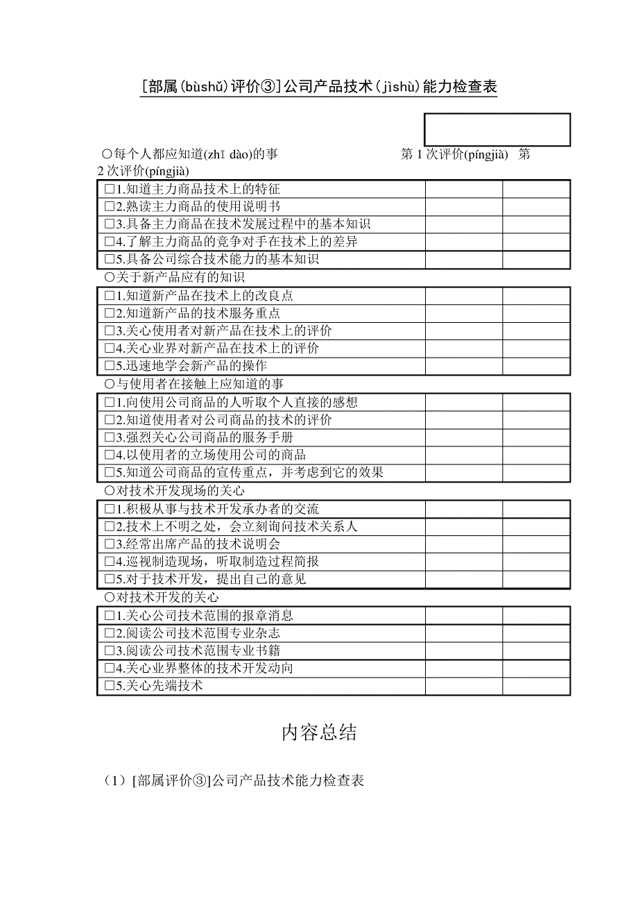 [部属评价③]公司产品技术能力检查表模板.doc(共1页)829_第1页