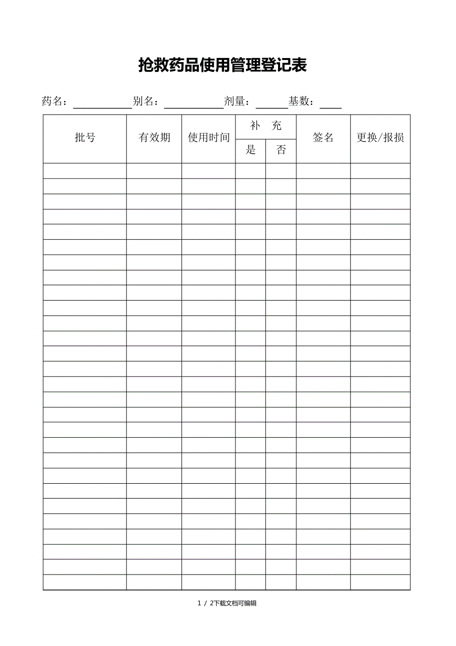 抢救车药品使用管理登记本_第1页