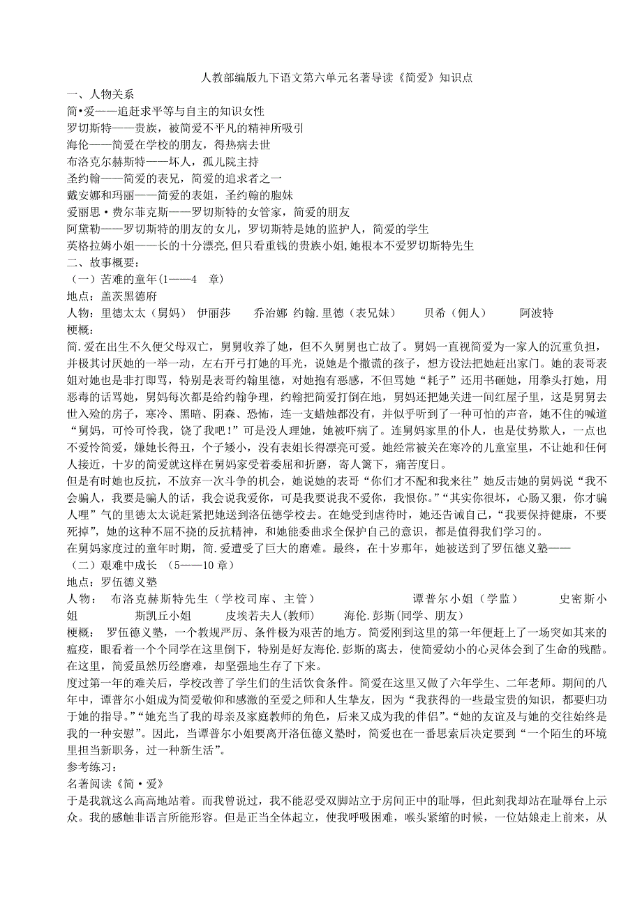 最新人教部编版九下语文第六单元名著导读《简爱》知识点_第1页