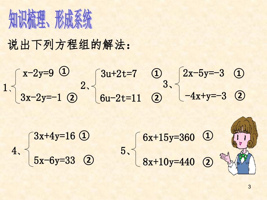 二元一次方程组的解法复习课展示课PPT课件_第3页