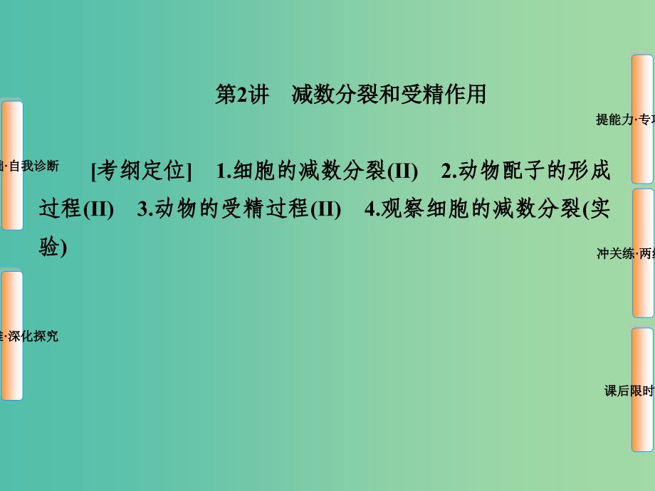 高考生物第一轮复习 第四单元 第2讲 减数分裂和受精作用课件 新人教版必修1.ppt_第1页