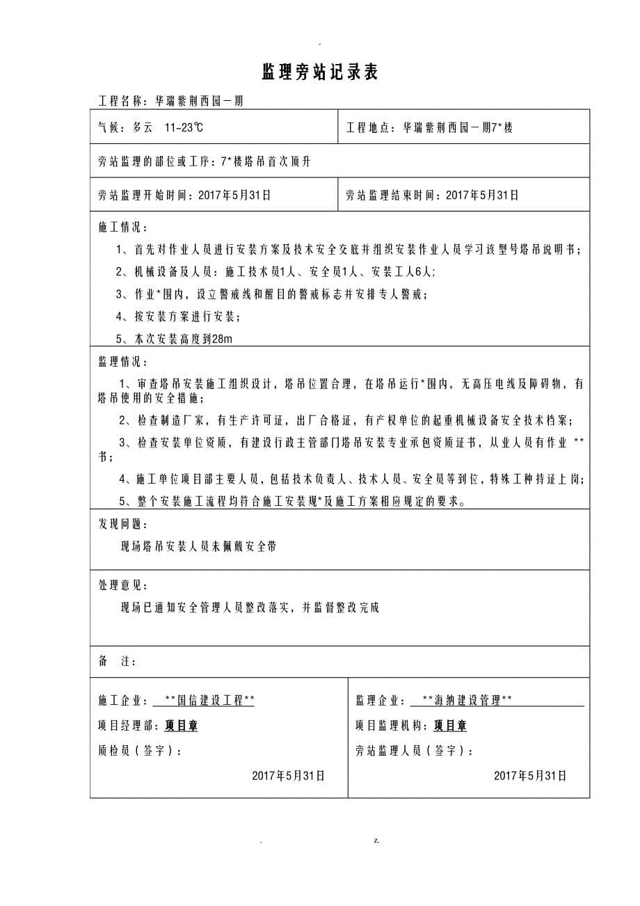 塔吊安装旁站记录表_第5页