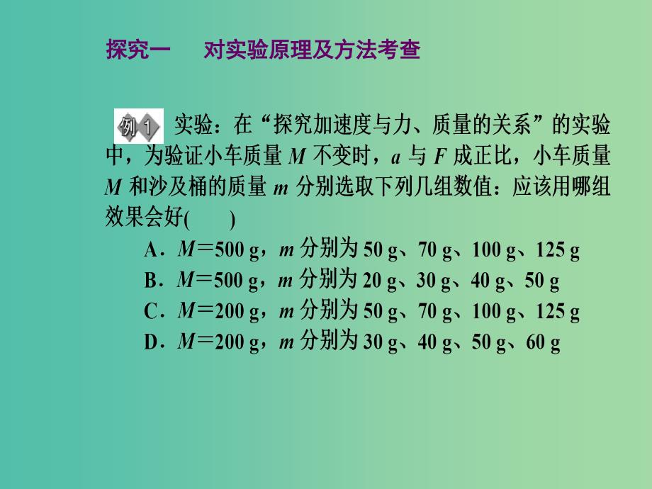 高中物理 第四章 第二课时 实验：探究加速度与力、质量的关系课件 新人教版必修1.ppt_第3页