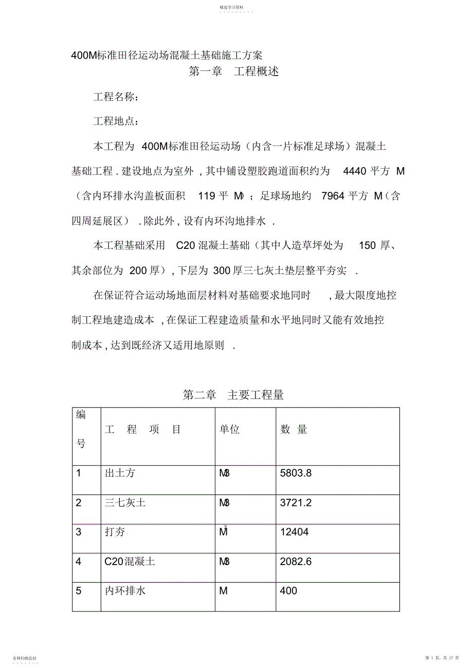 2022年标准田径运动场混凝土基础施工技术方案_第1页