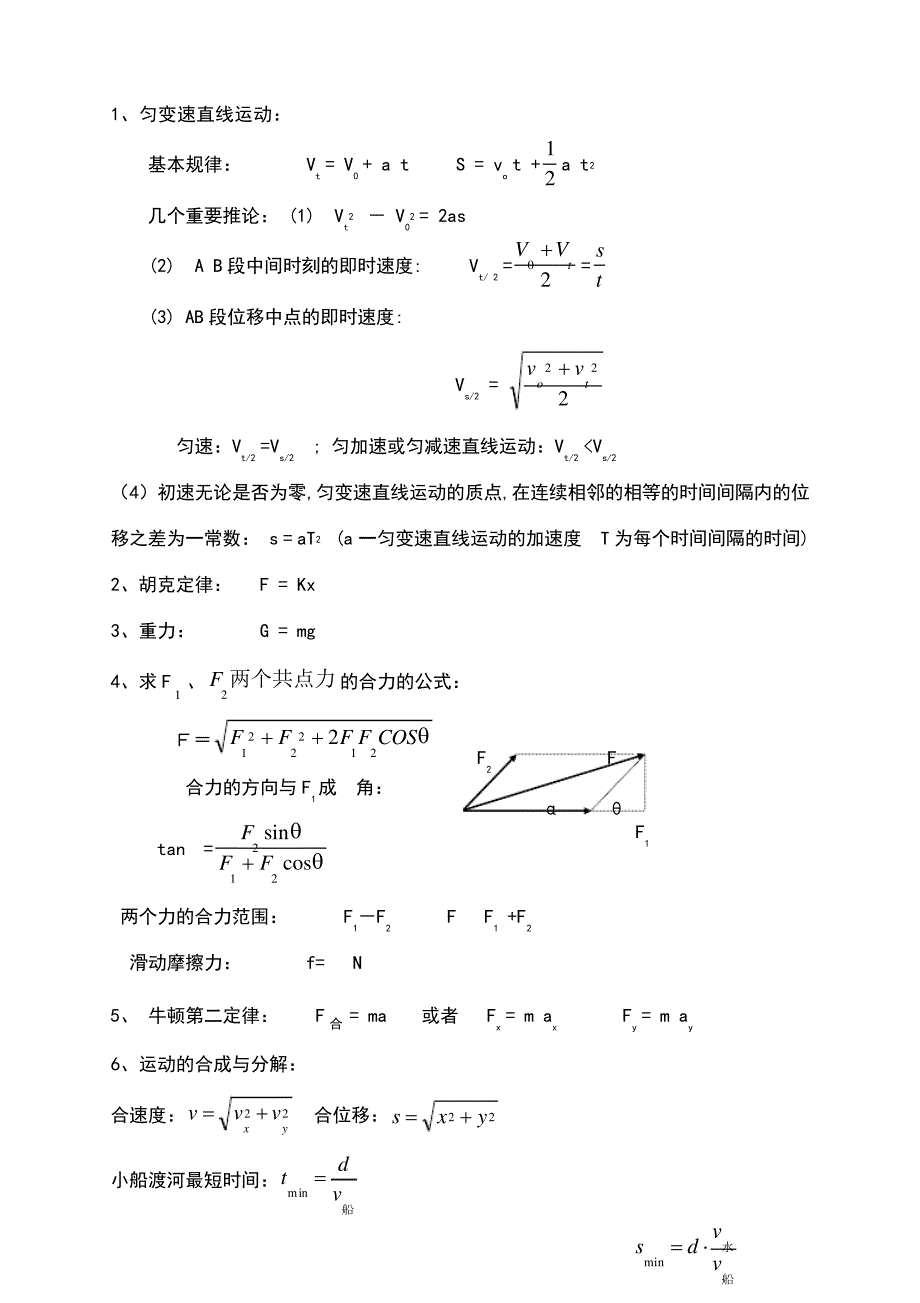 必修一必修二教科版物理公式大全_第1页