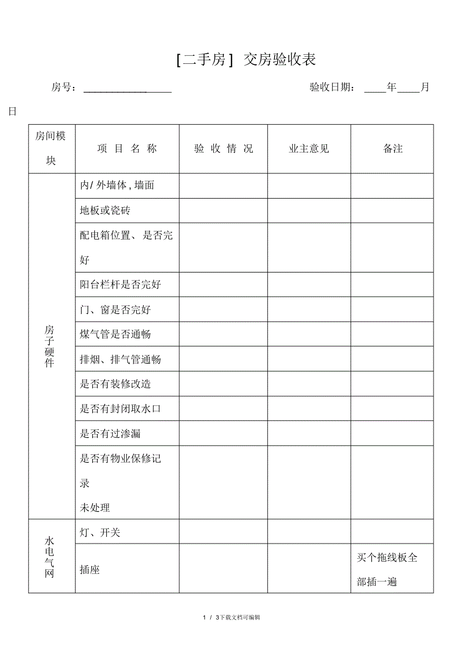 二手房交房验收表范本(买房必备)_第1页