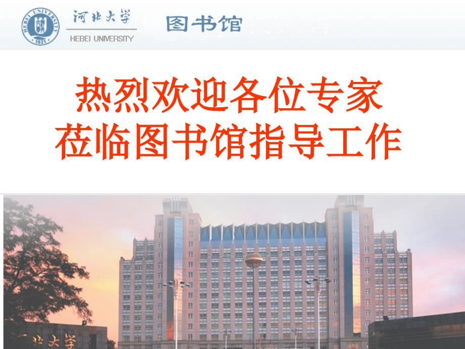 热烈欢迎各位专家莅临图书馆指导工作_第1页