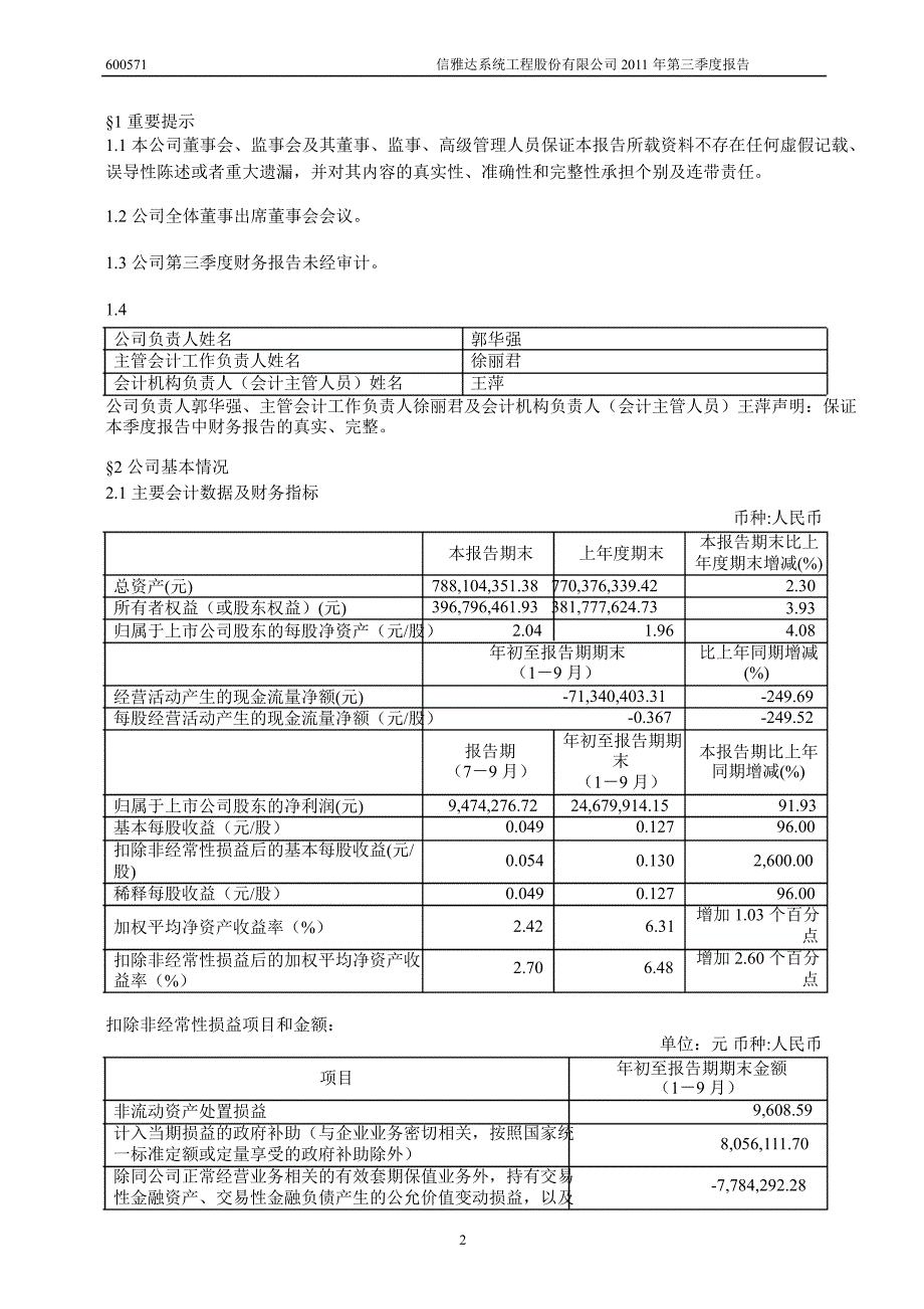 600571信雅达第三季度季报_第3页