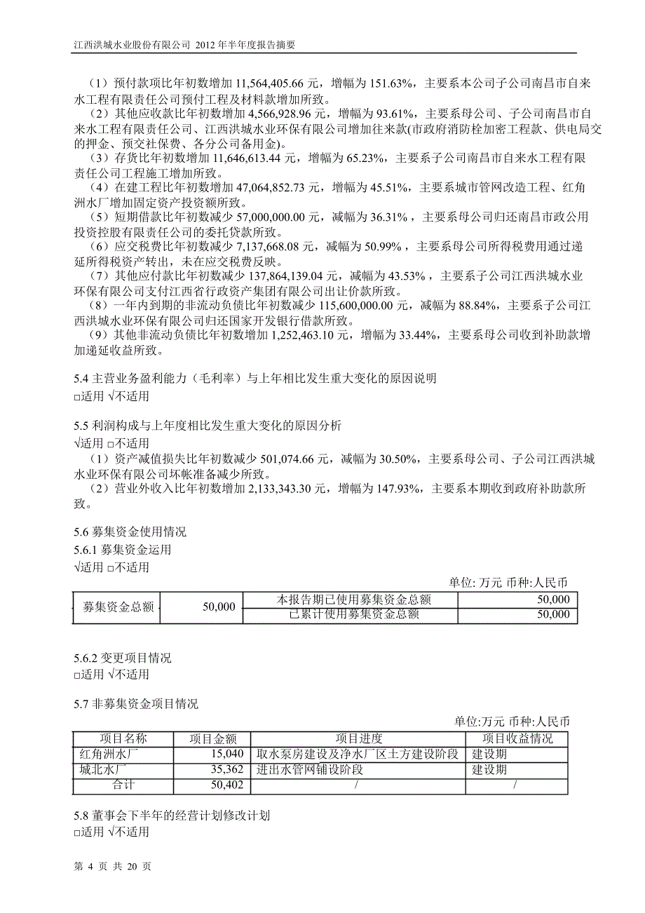 600461 洪城水业半年报摘要_第4页