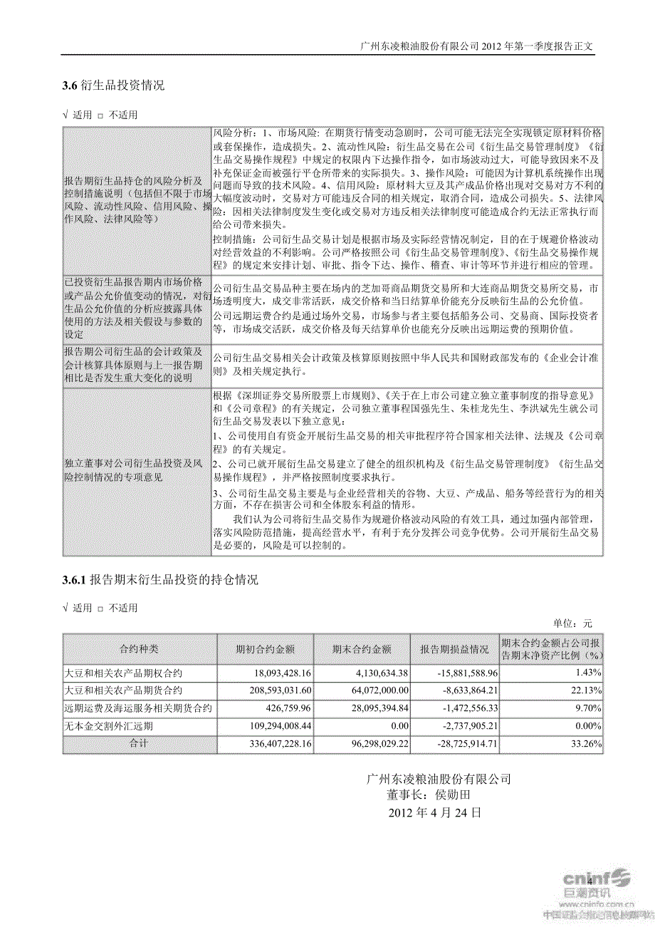 东凌粮油第一季度报告正文_第4页