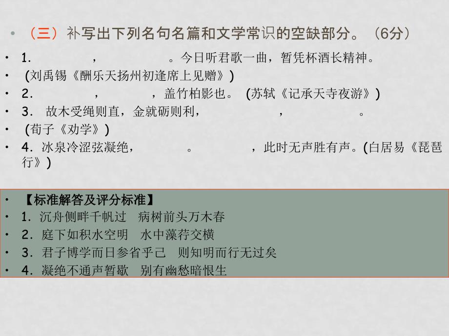 高考语文二轮专题复习课件三十九（下）：作家作品、文学常识和名篇名句预测_第4页