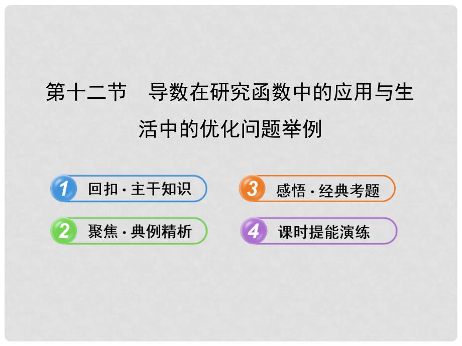 高中数学 2.12导数在研究函数中的应用与生活中的优化问题举例课件 文 新人教A版_第1页