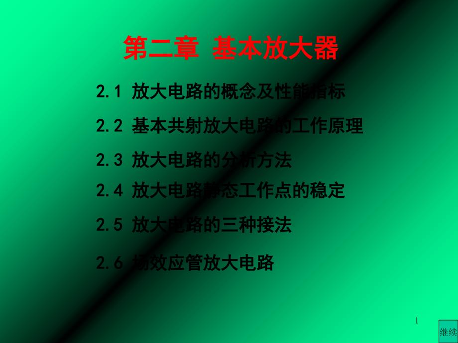 放大电路的概念及性能指标基本共射放大电路的工作原理放大电路的分析方法PPT_第1页