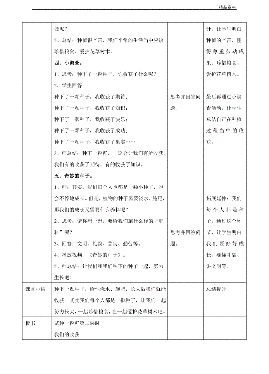 部编版小学道德与法治试种一粒籽第二课时 教案_第3页