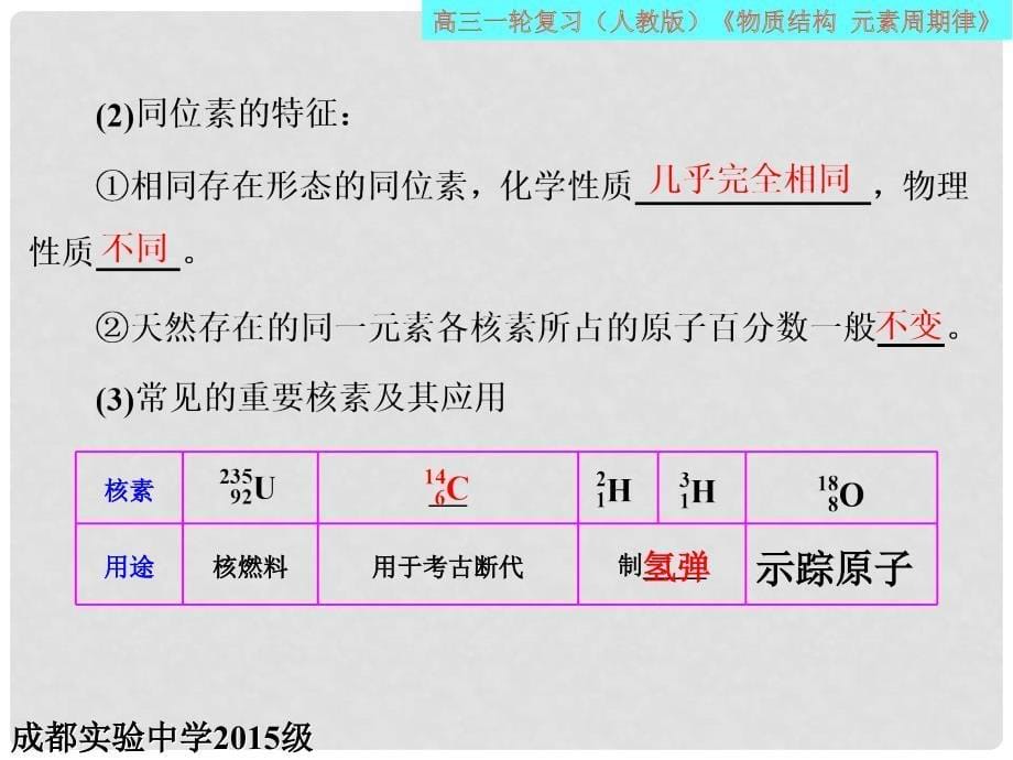 四川省成都市高三化学上学期一轮复习 原子结构 化学键课件_第5页