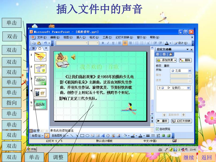 小学五年级下册信息技术教案-添加图片和声音-川教版ppt课件_第4页