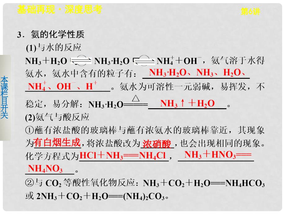 高三化学一轮复习 第四章 第6讲氨和铵盐课件_第3页